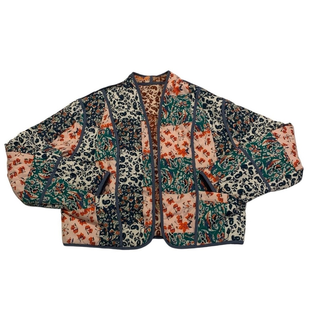 Boho Patchwork Quilted Jacket Reversible Kantha C… - image 1